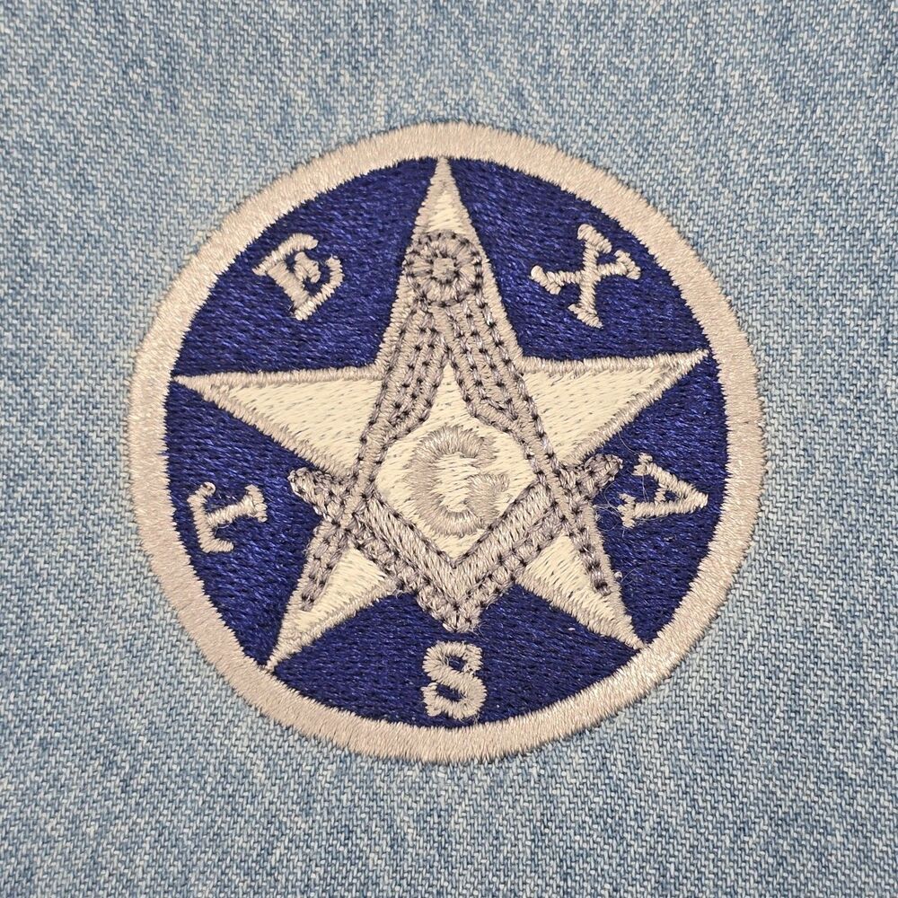 Free Masons Masonic G Compass Texas Denim Long Sleeve Shirt Mens XL - Picture 5 of 8